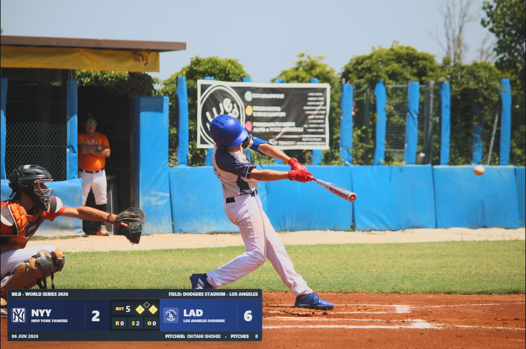 Esempio reale di scoreboard Baseball Overlay su immagine di partita